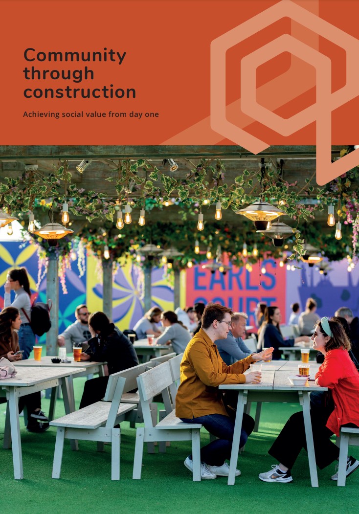 Front cover of 'Creating community through construction' report